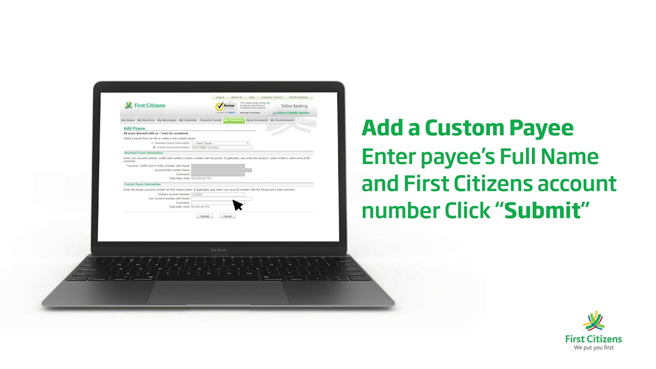 First Citizens Online Banking - How to add a payee