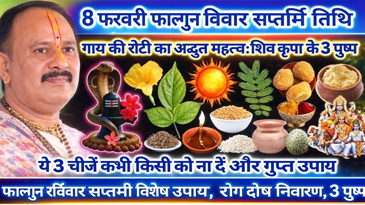 8 फरवरी फाल्गुन रविवर सप्तमी तिथि विशेष कथा उपाय रोग दोष कष्ट निवारण |पहली रोटी3 अनोखे पुष्प संपदा 