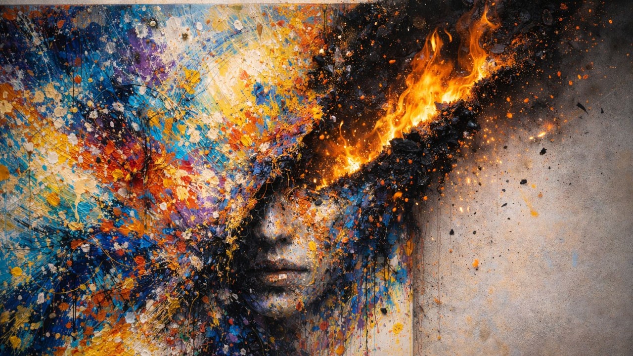 Abstract Fire Portrait for Frame TV – Dramatic Contemporary Art | 4K Samsung Frame TV Display