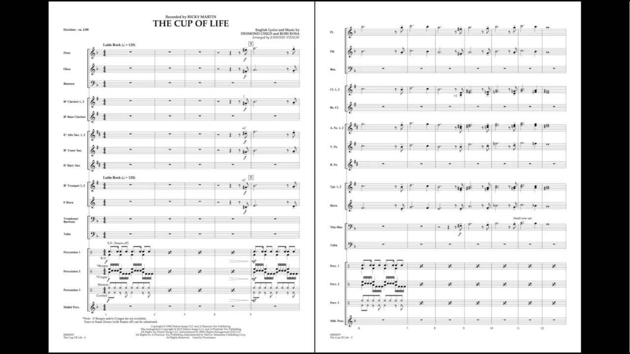 The Cup of Life arranged by Johnnie Vinson