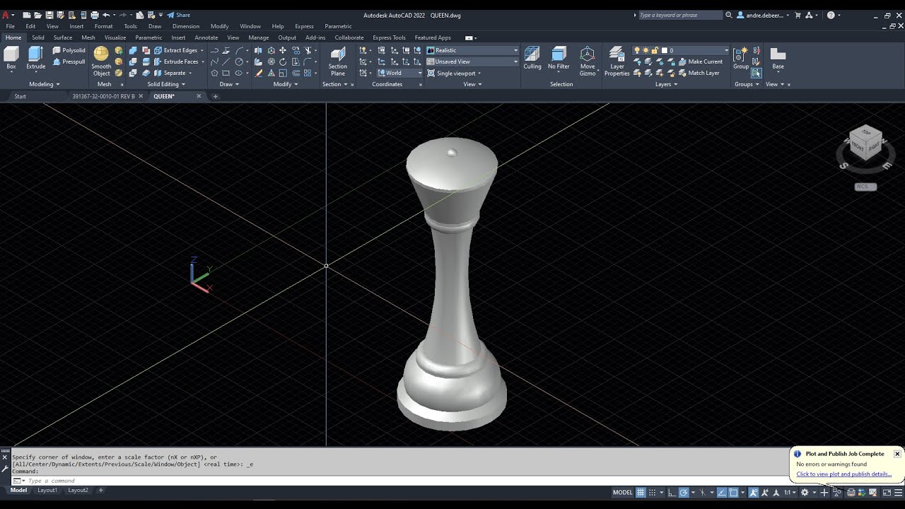 AutoCAD : tutorial How to draw a chess piece (Queen)