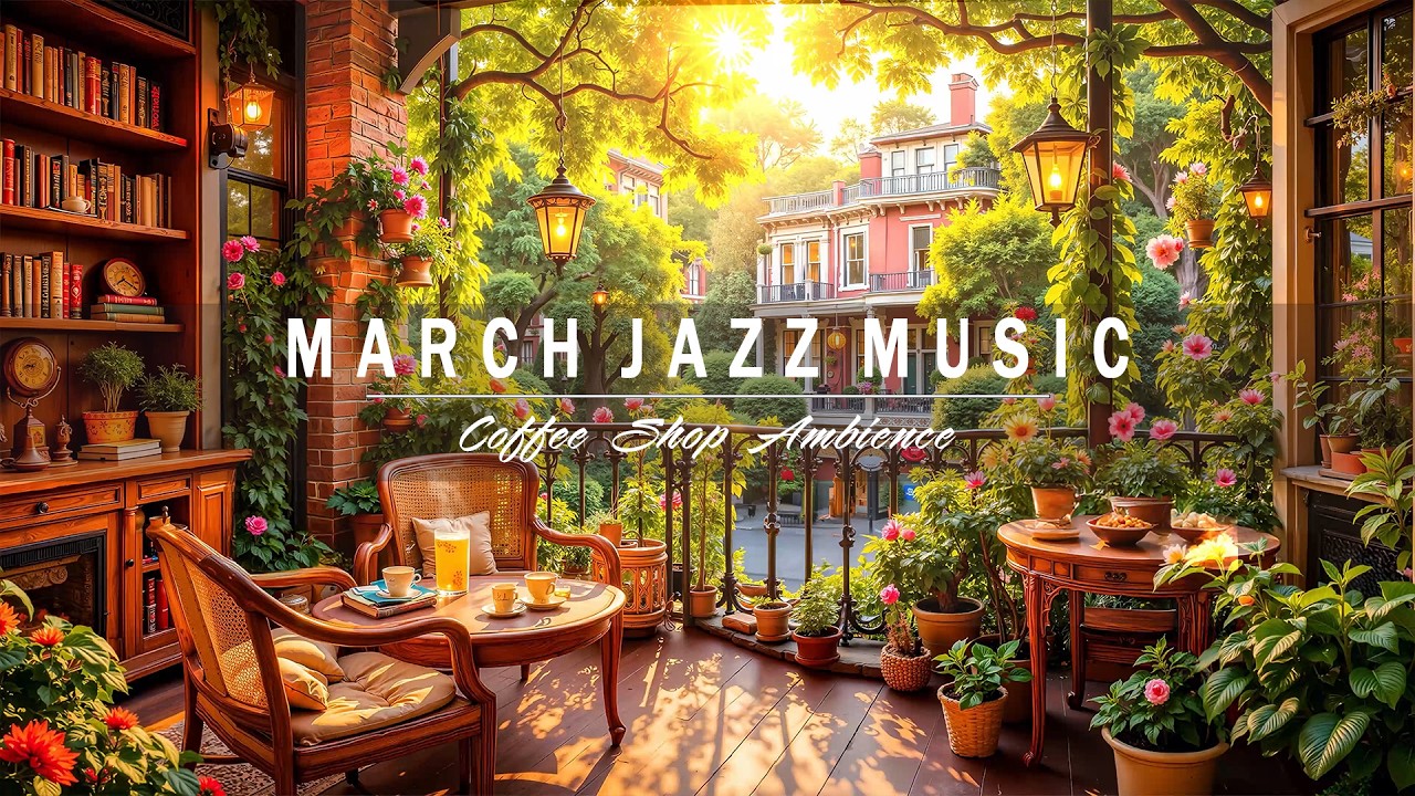 Calm March Spring Jazz at Outdoor Cafe Ambience 🌸 Relaxing Jazz Background Music for Studying, Work