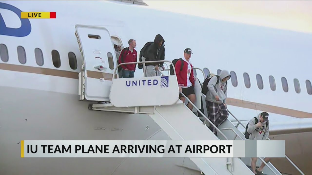 IU's team plane arrives at Indy airport after win in Miami