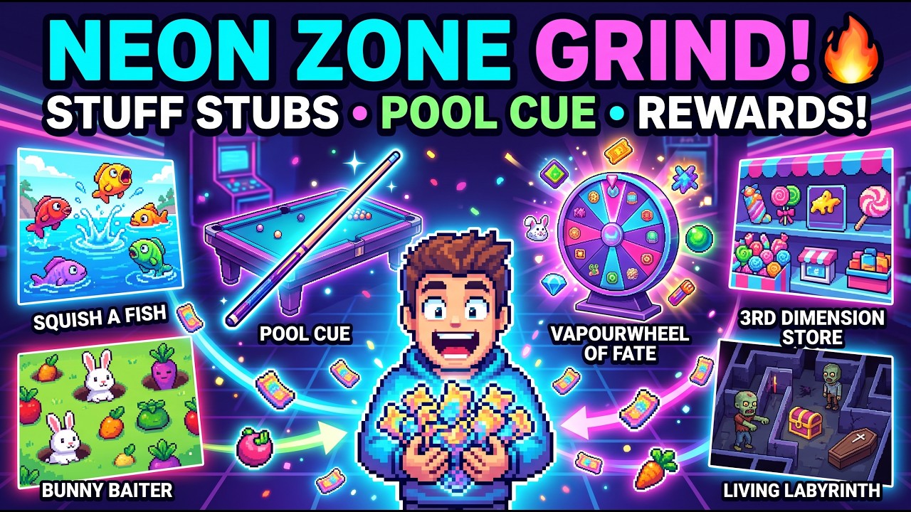 PIXELS︱ NEON ZONE GAME LOOP EXPLAINED! 🎮 | Grind Stuff Stubs, Pool Cues & Rewards! 🎱🎰︱