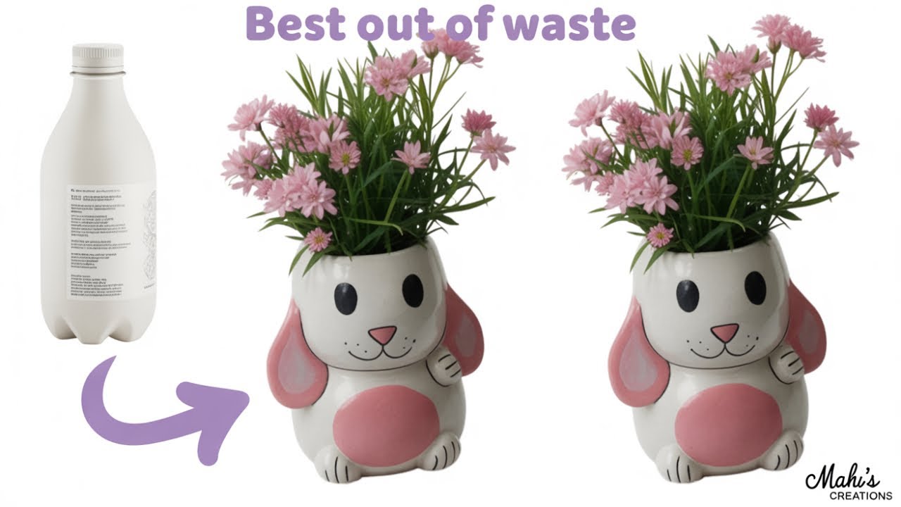 Rabbit Craft From Plastic bottle // wall putty crafts // best out of waste