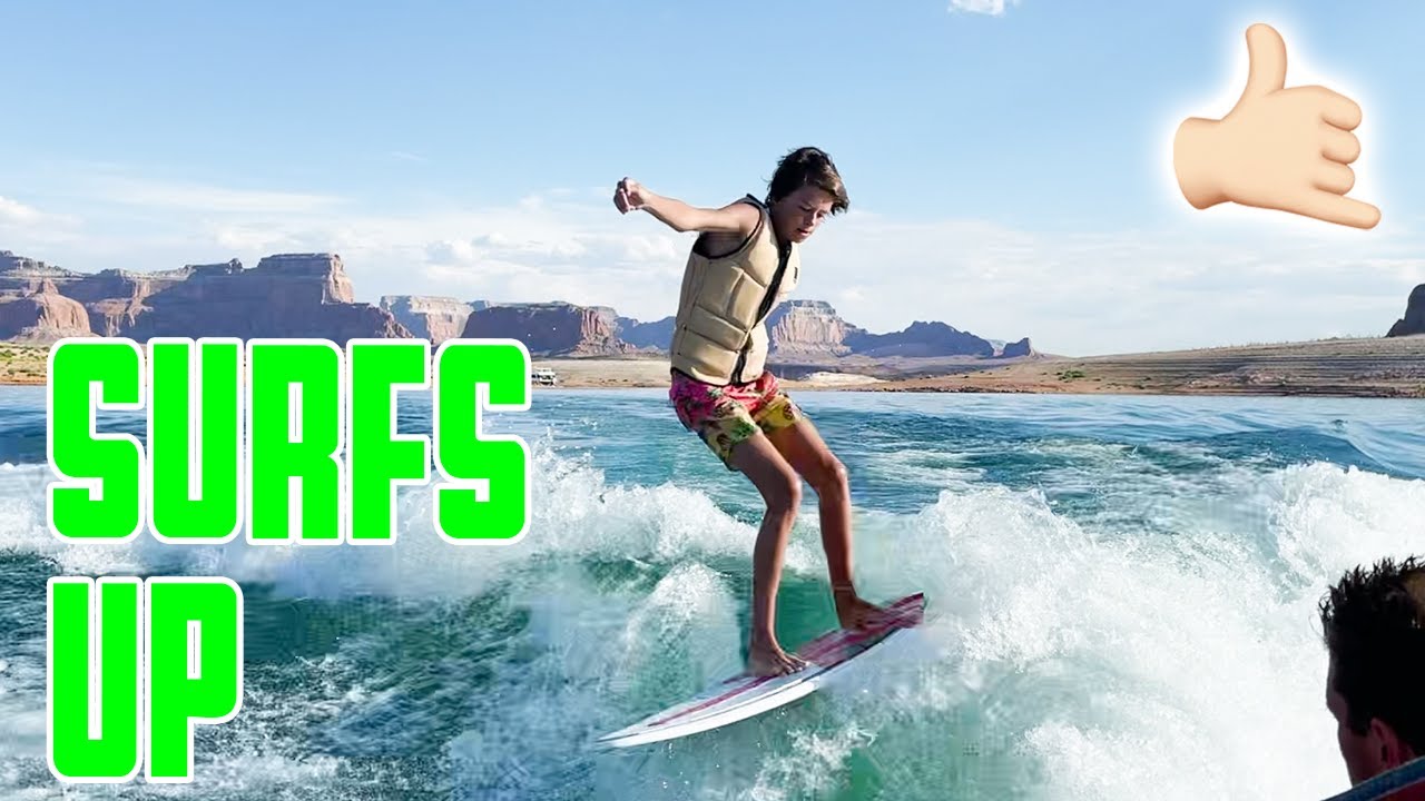 SURFS UP | ENTIRE FAMILY LEARNS HOW TO SURF IN LAKE POWELL | THIRTEEN YEAR OLD PROFESSIONAL SURFER