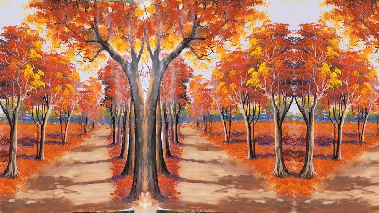 Autumn Forest Acrylic Painting Tutorial 🍁 Step by Step for Beginners | Red Fall Trees