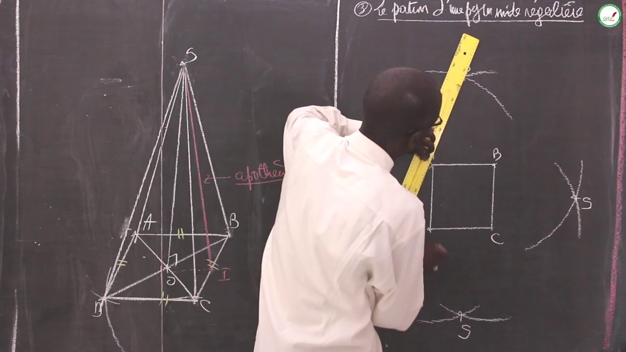 Cours - Troisième - Mathématiques : La géométrie dans l'espace / Le patron d'une pyramide régulière
