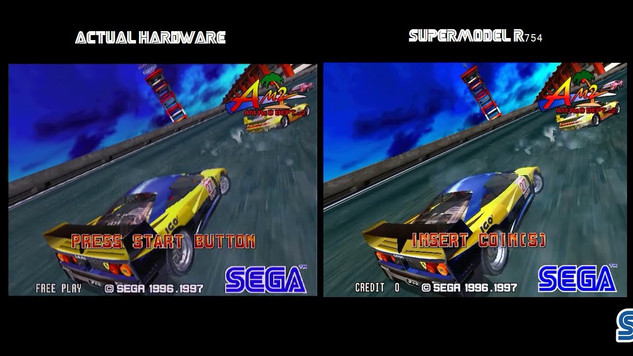 Supermodel r754 VS Actual Hardware - Scud Race Plus