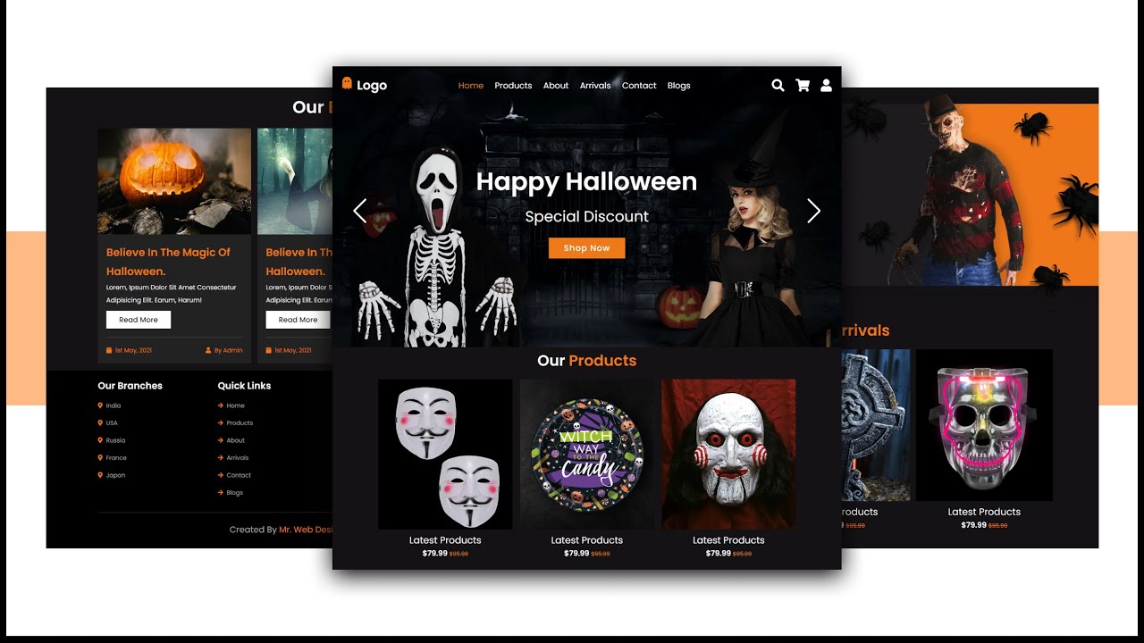 Create A Responsive Halloween E-Commerce Website Design Using HTML - CSS - JavaScript | Step By Step
