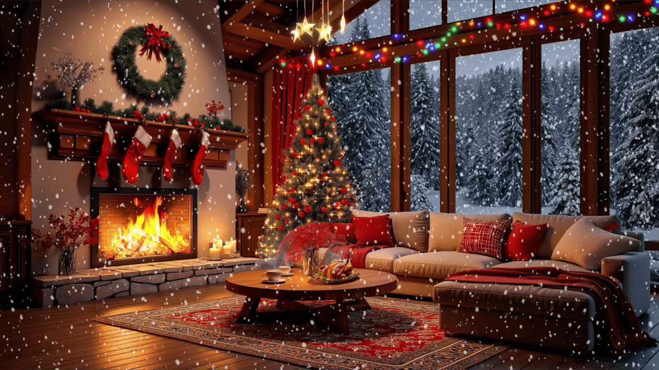 Relaxing Piano Jazz Music - Soothing Winter Fireplace Ambience ❄️ Snowfall for Sleep, Study & Relax