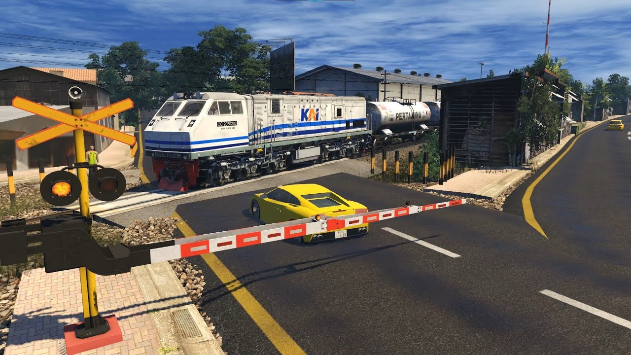 Railroad Crossing Indonesia Perlintasan Kereta Api Indonesia Lokomotif CC 203 02 03 SDT Dinas Ketel