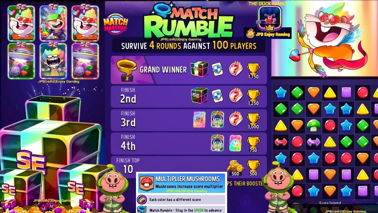 Match Rumble 100 Player Multiplier Mushrooms+Rainbow 🌈 Match Masters.