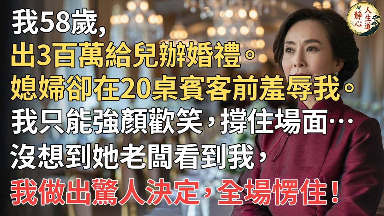 【我58歲】出3百萬給兒辦婚禮。媳婦卻在20桌賓客前羞辱我。我只能強顏歡笑，撐住場面…沒想到她老闆看到我，一番話竟讓她哭了…