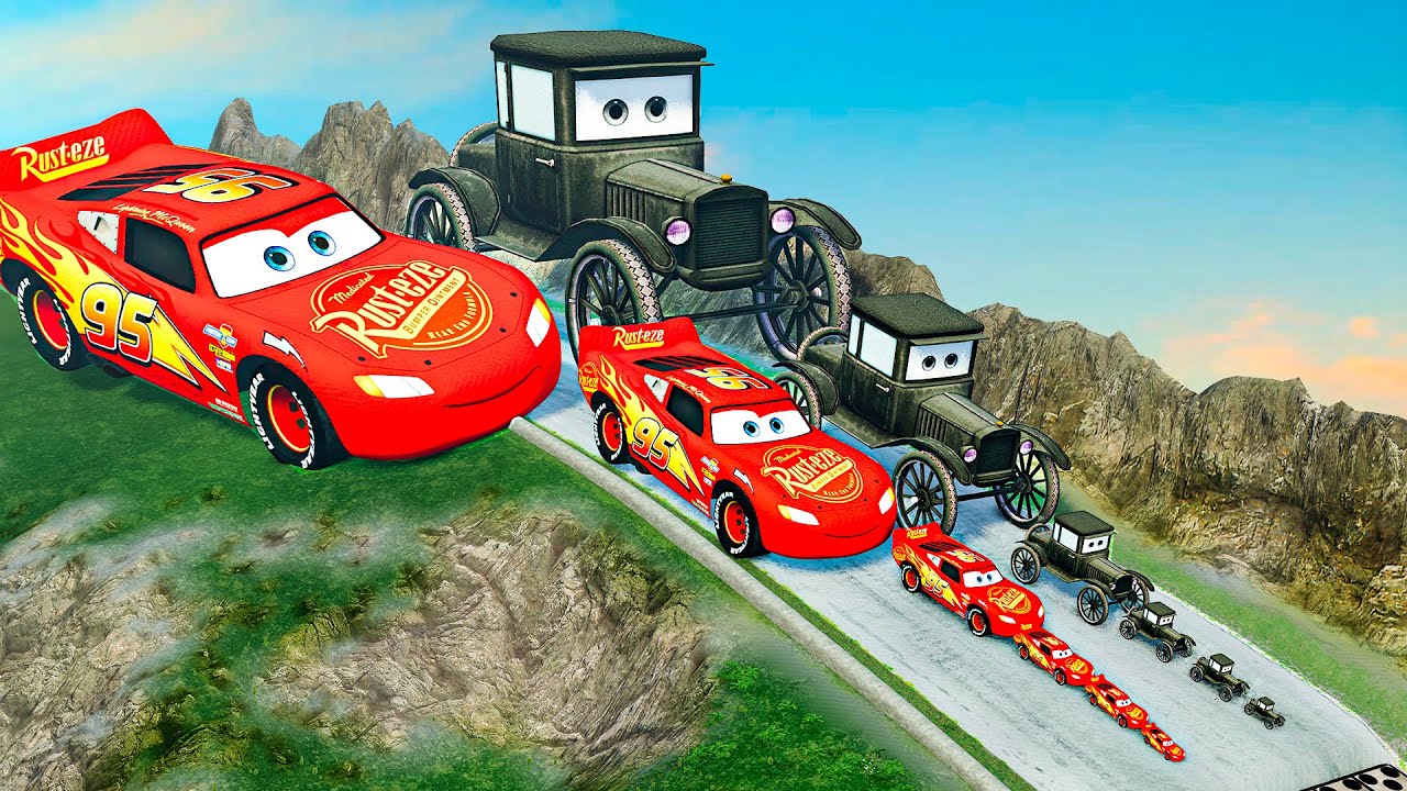 Big & Small Lightning Mcqueen vs Big & Small Lizzie (pixar cars) vs DOWN OF DEATH in BeamNG.drive