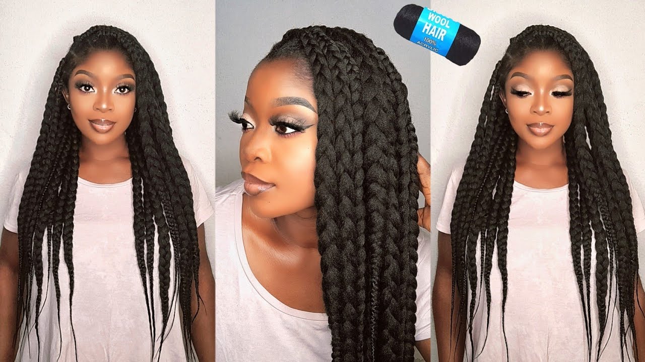 😳Loose Fluffy Box Braids Using Brazilian Wool😱| Jumbo Fluffy Braids