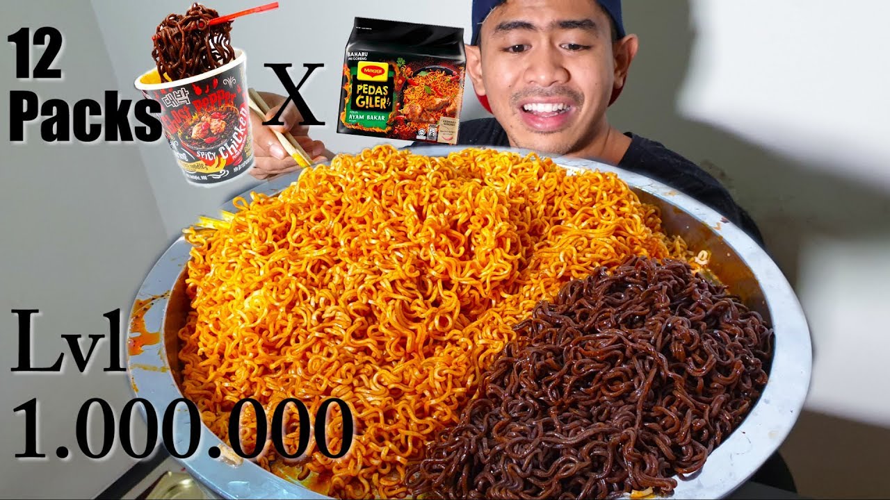 TERSIKSA!! TANBOY KUN MUKBANG 12 BUNGKUS MIE TERPEDAS MALAYSIA | GHOST PEPPER NOODLE