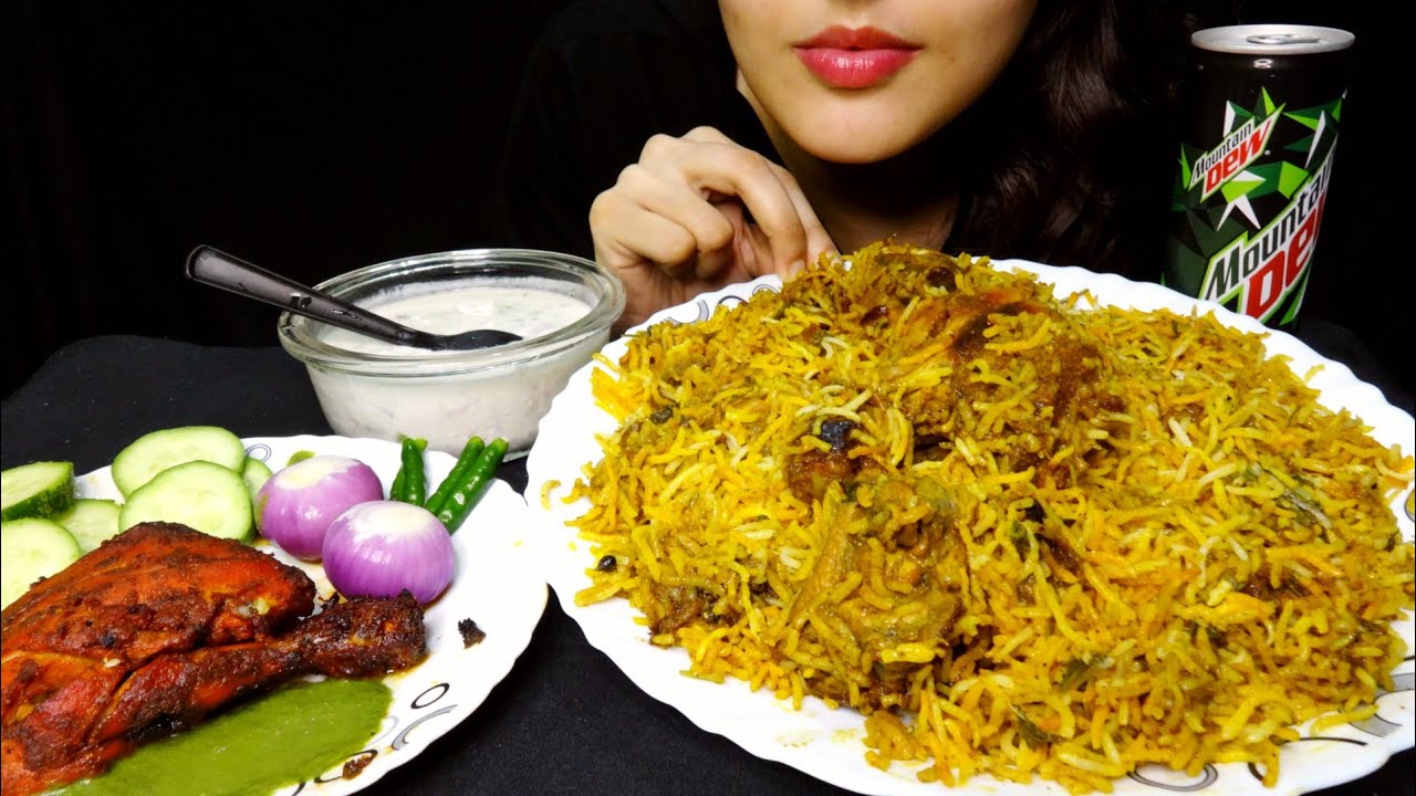 ASMR : EATING HYDERABADI CHICKEN DUM BIRIYANI *HOMEMADE*  BIRIYANI EATING | CHICKEN TANDOORI | RAITA