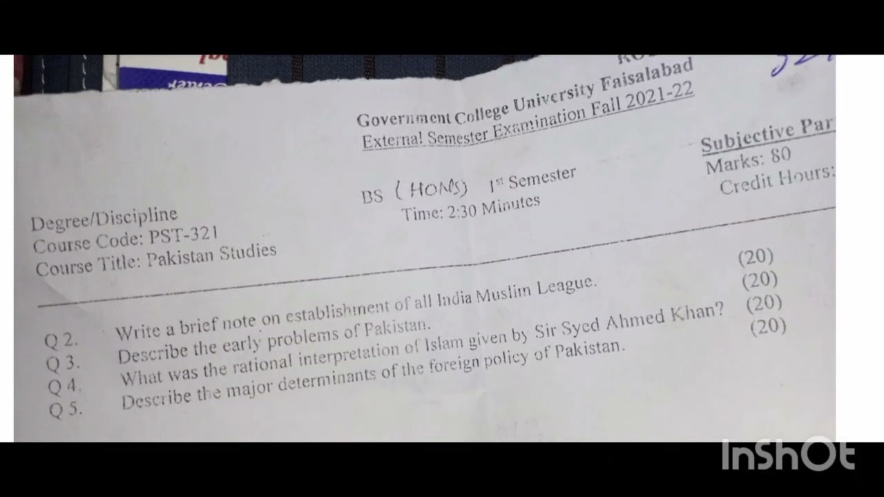 Gcuf past papers of Political science 1st semester 2022