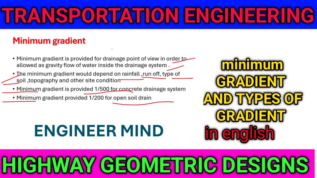 Gradient in road surface||types of gradient||minimum gradient in english||highway engineering