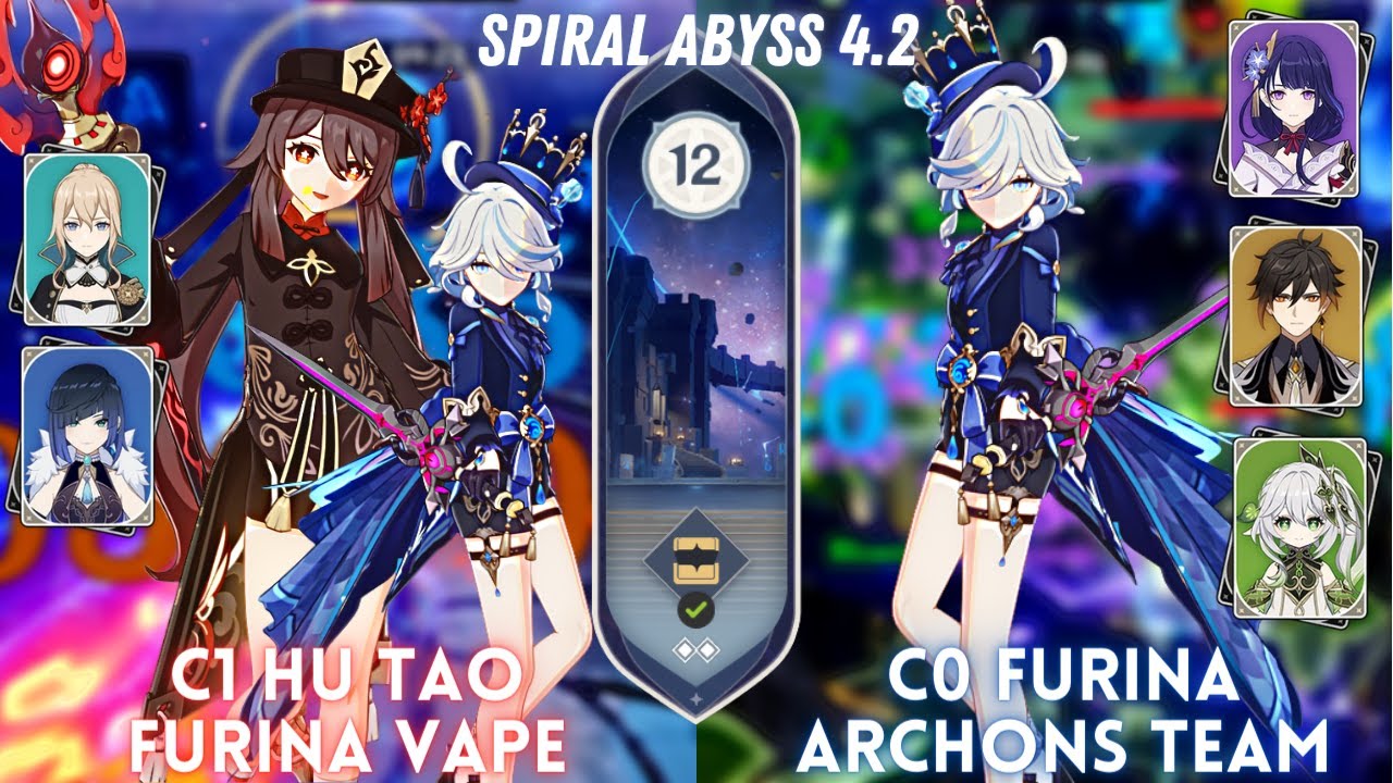 F2P C0 FURINA IS AMAZING! C1 Hu Tao Furina Vape & C0 Furina Archons | Spiral Abyss Floor 12 - 9⭐