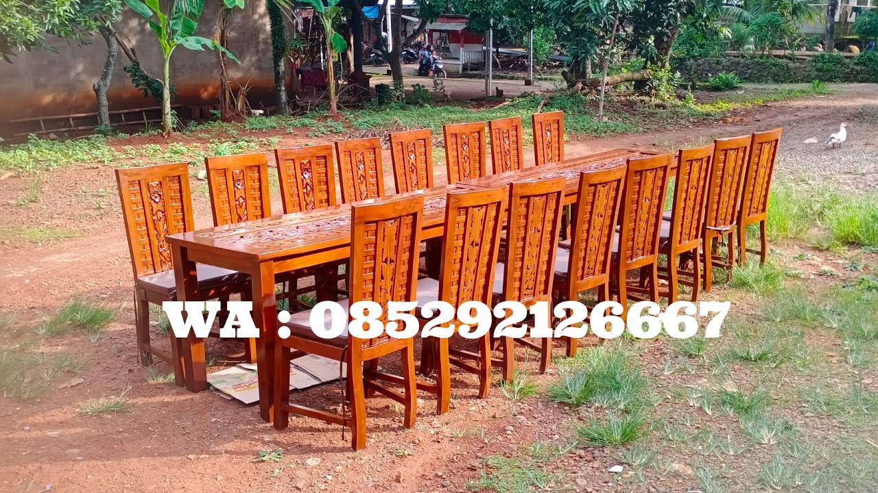 Set Meja Makan 16 Kursi Kayu Jati Ukir Jepara Mewah