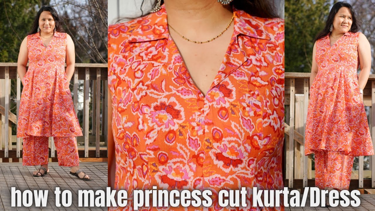 How to Make Princess Cut Kurta/Dress Cutting and Stitching|Blezer Collar|Maina Thapa