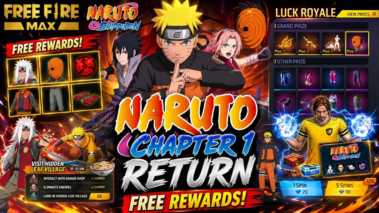 NARUTO CHAPTER 1 RETURN FREE FIRE 🤩🔥| NARUTO EVENT NEW FREE REWARDS💥| FREE FIRE NEW EVENT TAMIL 