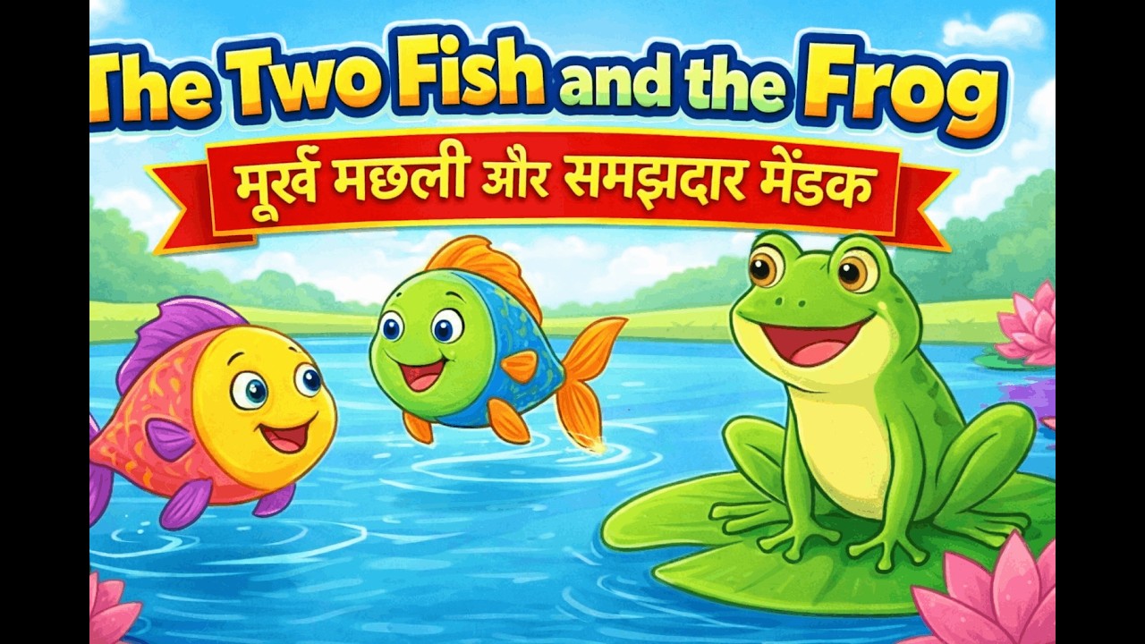 TWO FISH AND FROG ! KIDS STORY HINDI ENGLISH !मूर्ख मछली और समझदार मेंढक