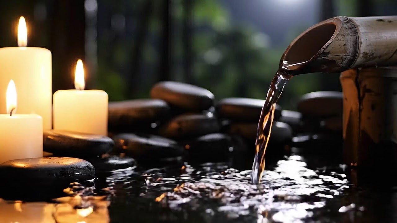 Relaxing Music for Relieves Stress 🌿 Peaceful Piano + Bamboo Water Sounds