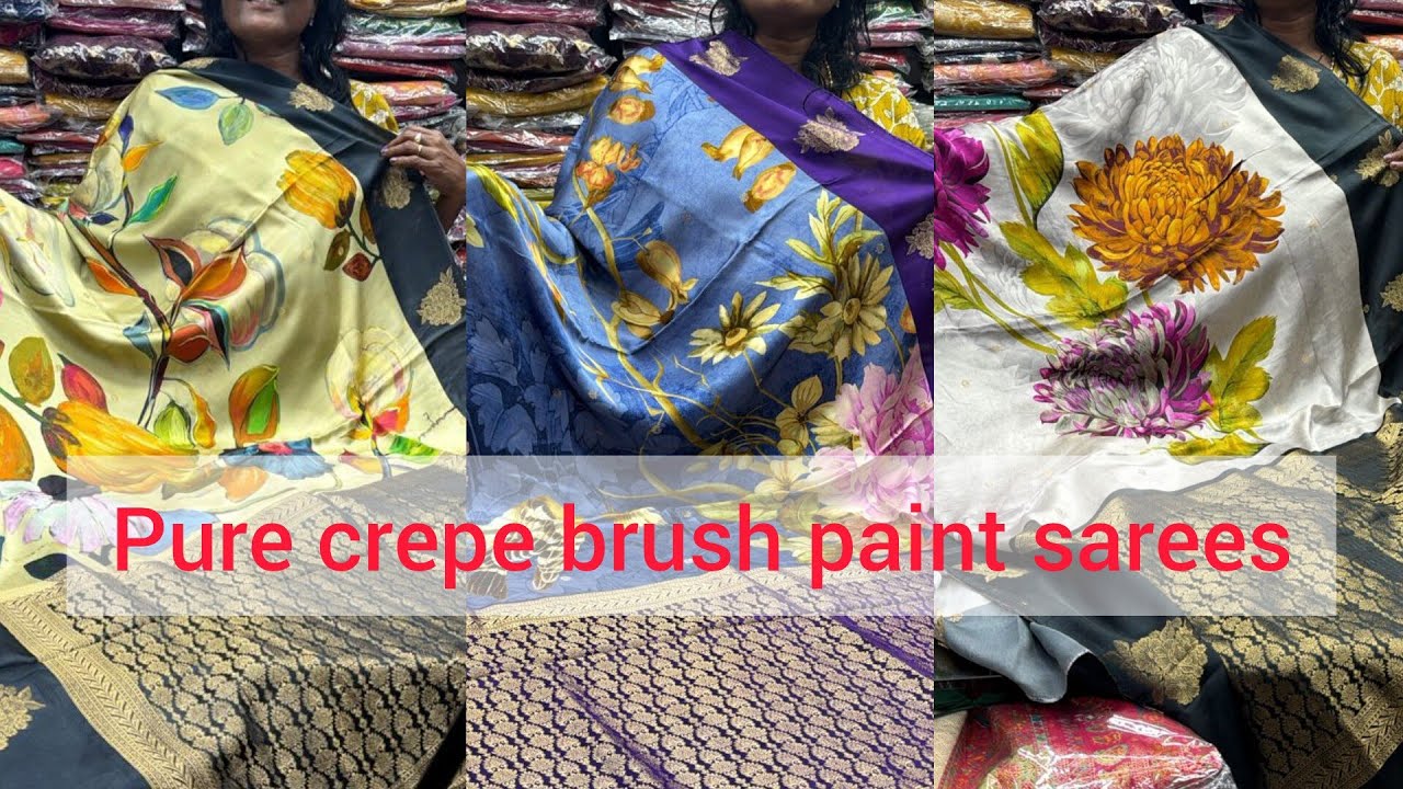 Crape brush paint sarees