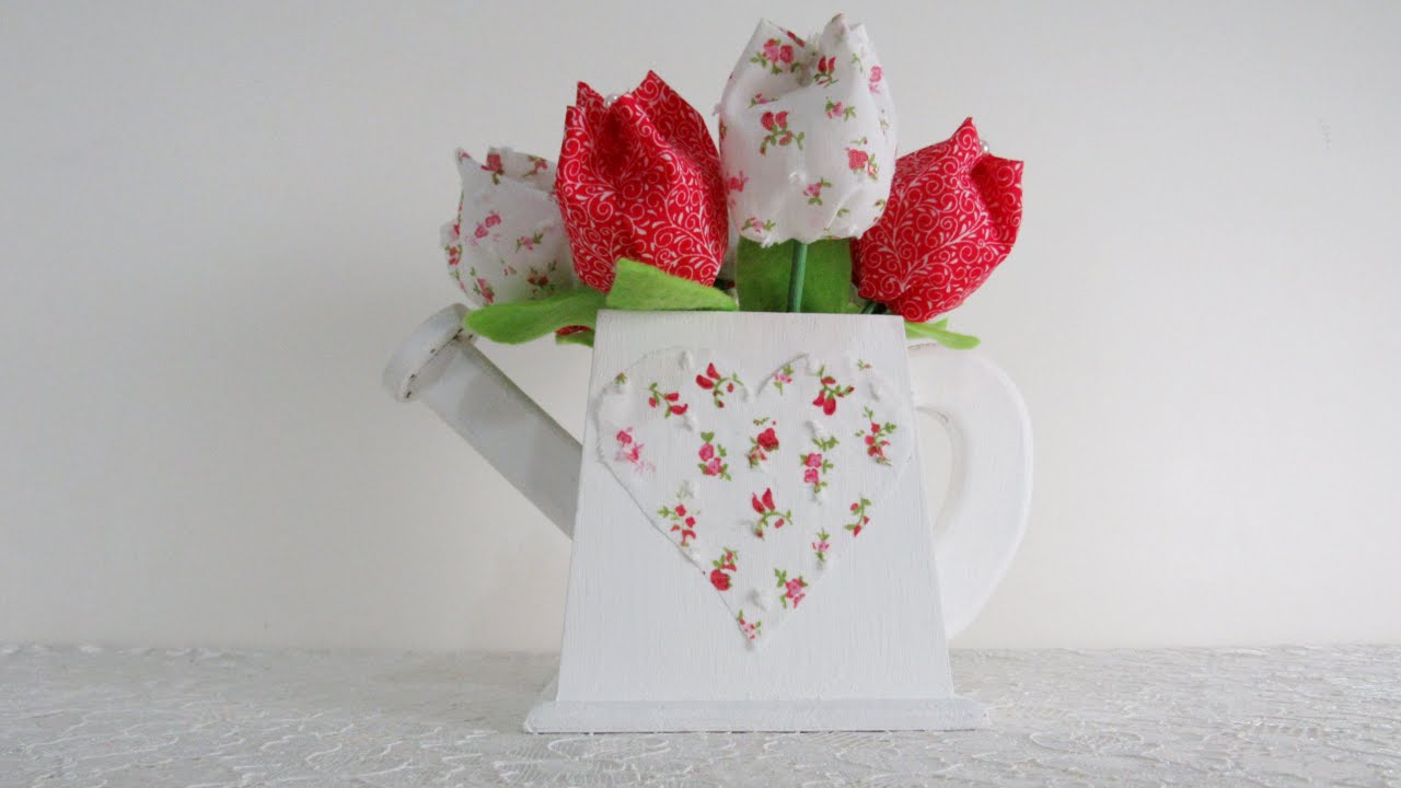 DIY - Fabric tulips in watering can! No sew!