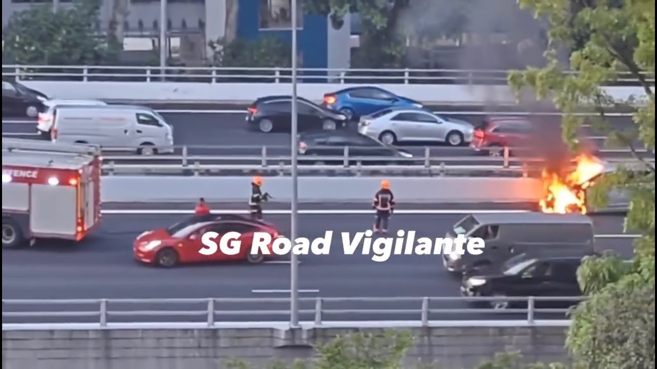 8apr2024 pie vehicle caught fire Singapore Civil Defence Force arrived & put out fire in mins