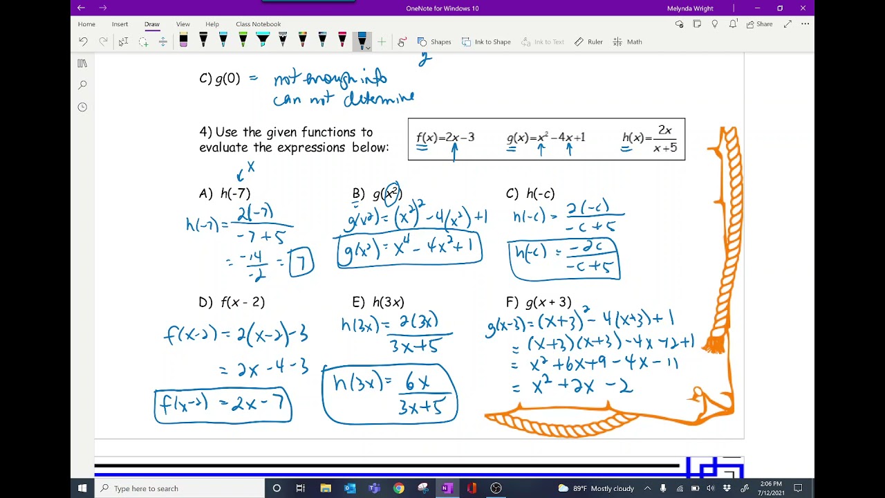 Alg 2 H 2-1 Defining and Evaluating Functions