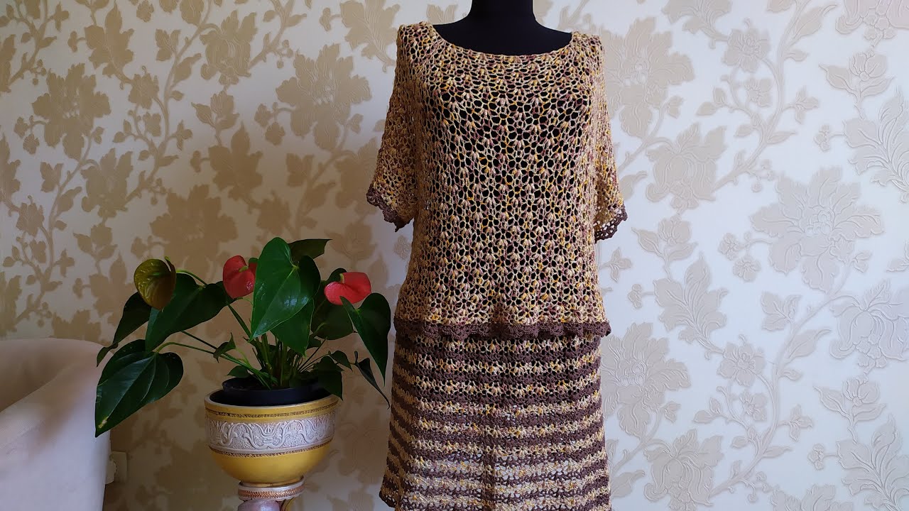 Летний костюм крючком. Топ и юбка. Часть 2. Вяжем ажурный узор.