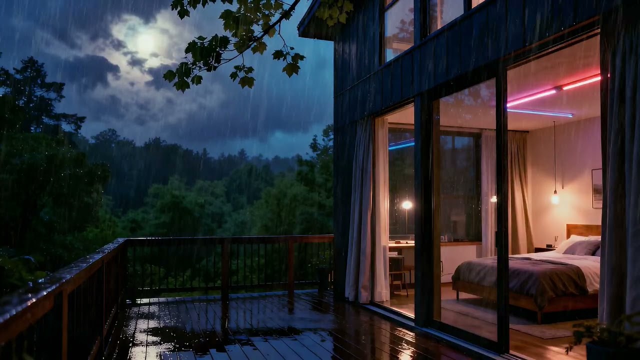 Contemporary Bedroom by the Mountain | 8 Hours of Relaxation | Rain and Thunder | Sleep and Healing
