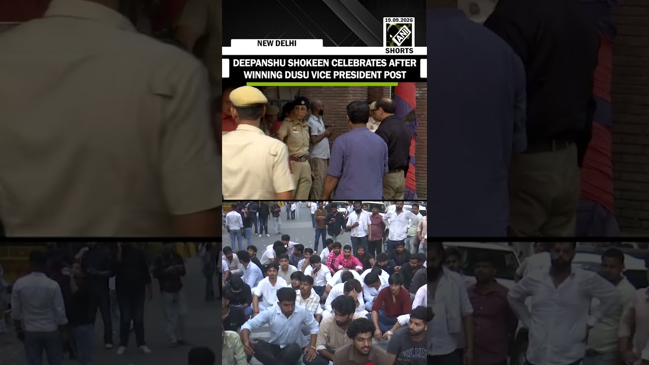 Independent candidate Deepanshu Shokeen celebrates DUSU vice president victory