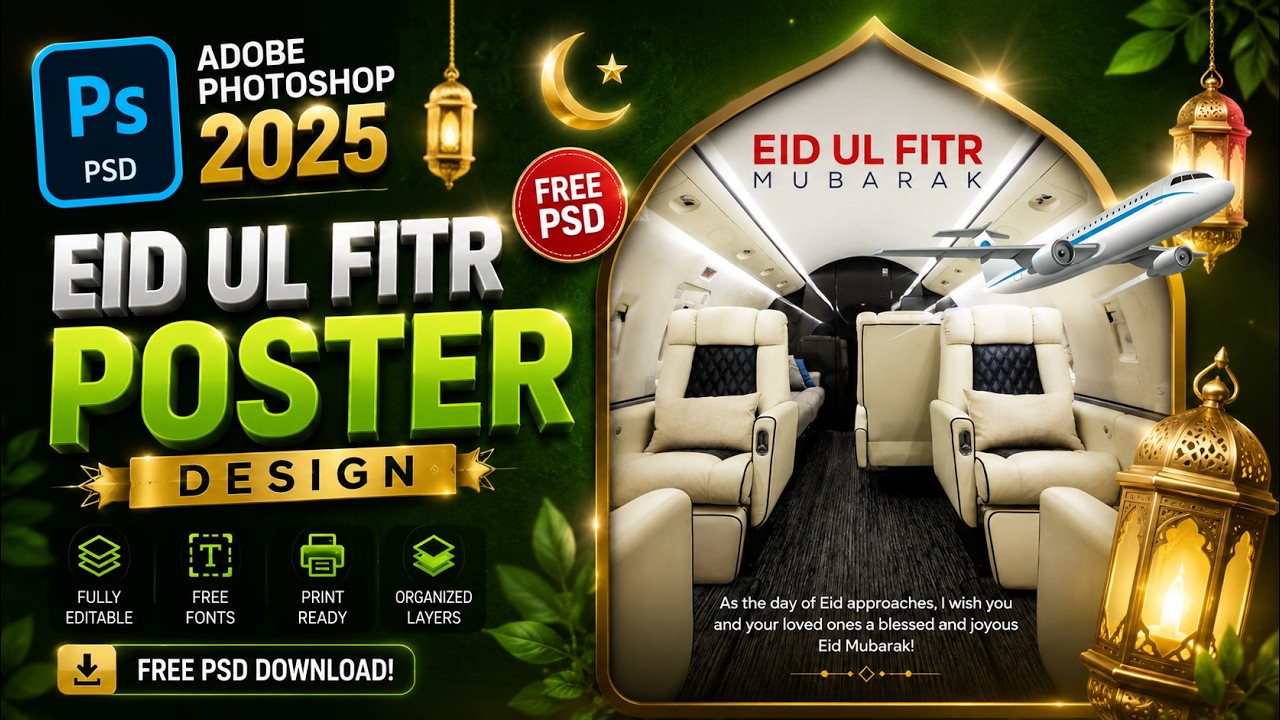 Eid ul Fitr Poster Design in Photoshop | Eid Mubarak Creative Design Tutorial