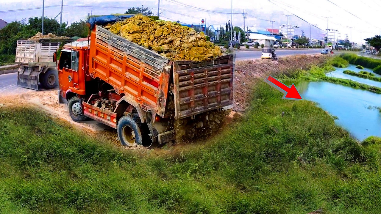 Massive Dirt Dumping By Truck Real Work Construction in Actions!
