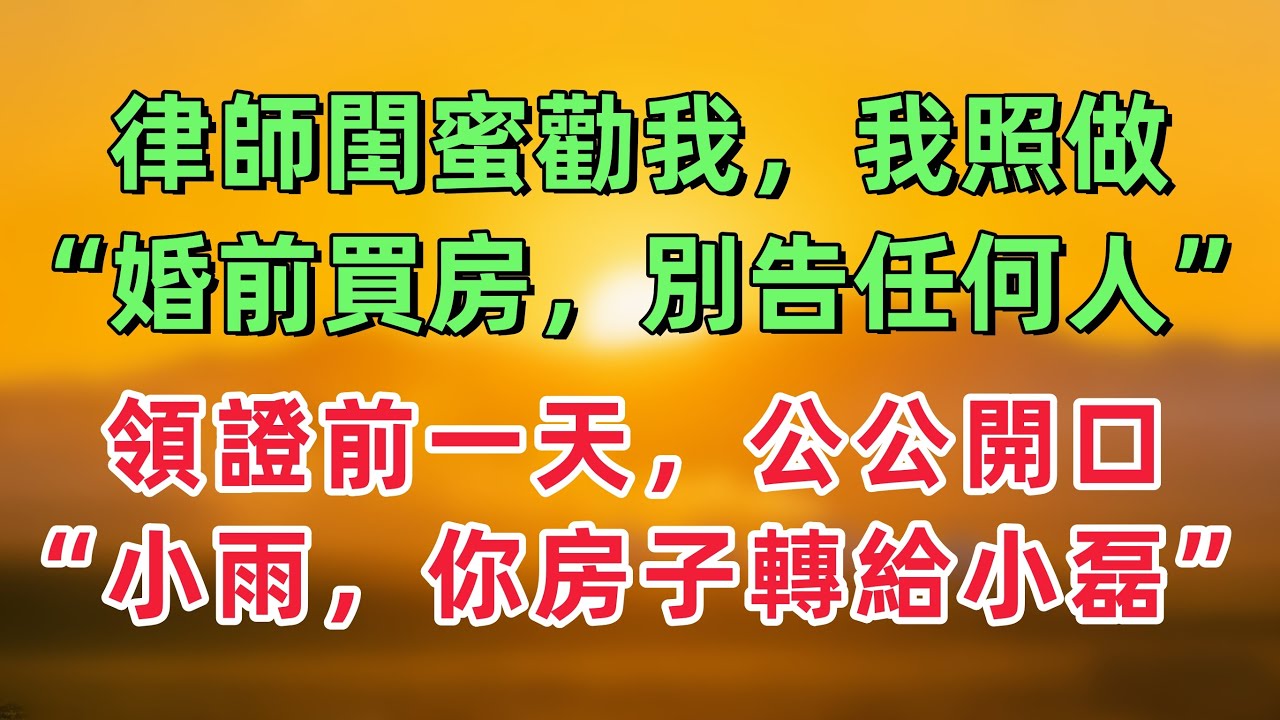 律師閨蜜勸我：“婚前全款買房，別告任何人”，我照做。領證前一天，準公公開口：小雨，你那套房子轉給小磊吧！「情感故事」
