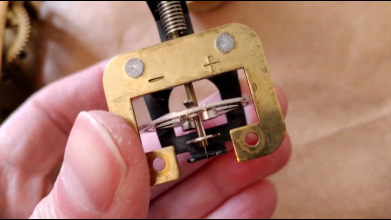 Mauthe mantel clock repair - not running, stuck gears. Removing main spring barre, floating balance