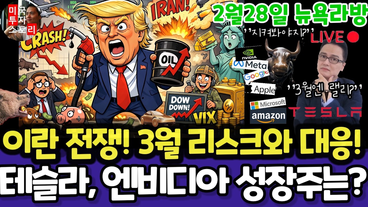 미국주식/이란전쟁,3월위기 대응전략/테슬라 엔비디아 구글 애플 아마존 메타 마소 팔란티어 아이온큐 QBTS 삼성전자 MU 브로드컴 오라클 코어위브 샌디스크 비트코인 금은 LLY머크