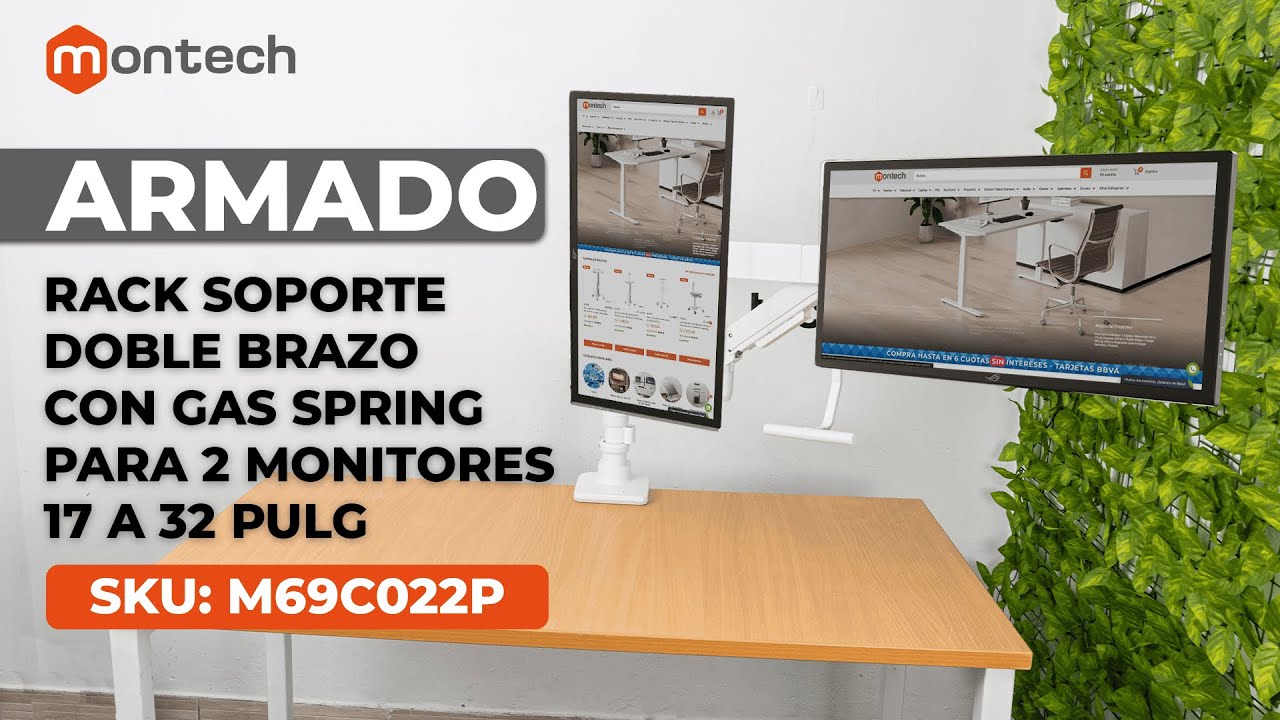 Instalación Rack Soporte Doble Brazo con Gas Spring para 2 Monitores 17 a 32 Pulg | SKU: M69C022P