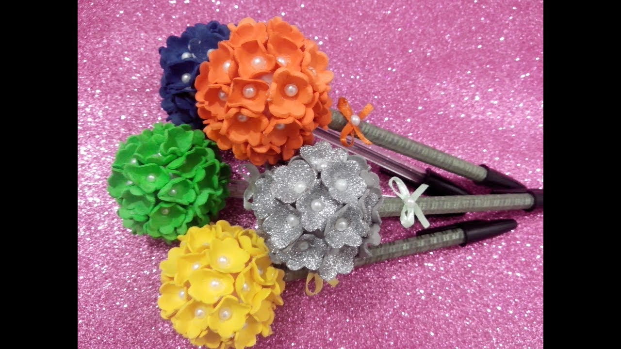 Como fazer ponteira de flor em Eva para lápis/caneta
