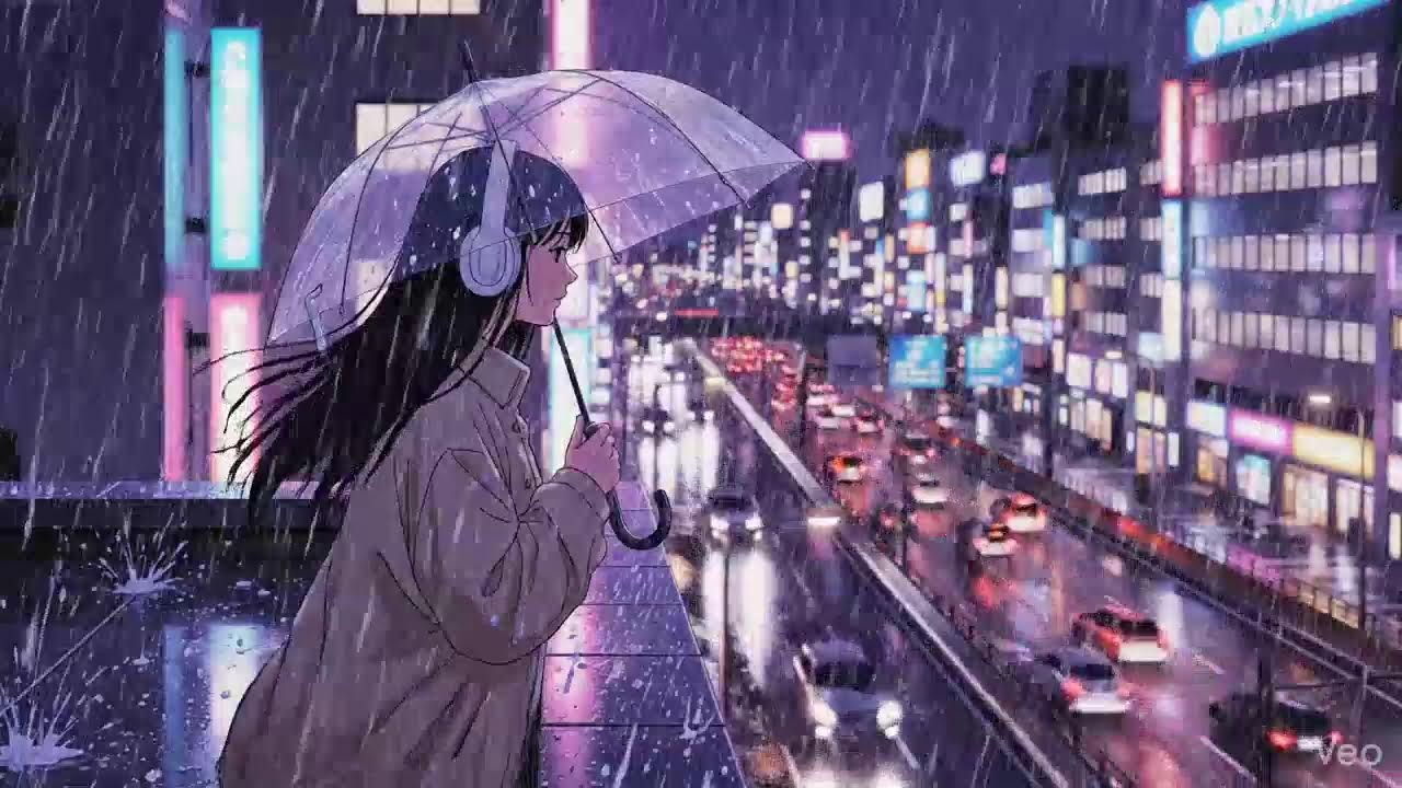 Rainy Night ASMR 🌧️ Neon Japan Lofi Chillhop