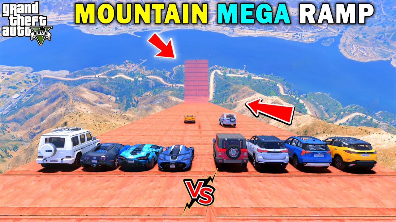 GTA 5 - INDIAN CARS VS SUPER CARS🔥 MOUNTAIN MEGA RAMP JUMP CHALLENGE 🔥