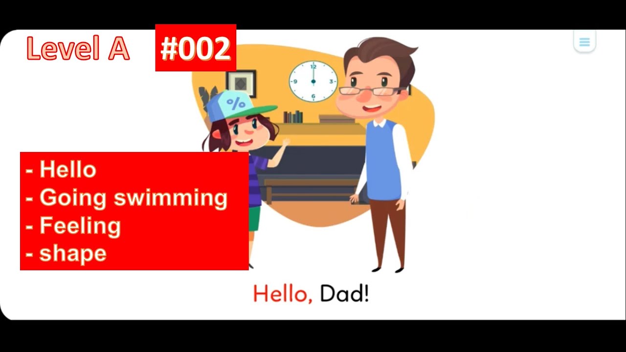 Level A #002 - Hello, going swimming, feeling - Monkey Stories - learn English with subtitles
