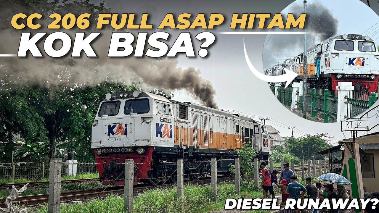 CC 206 FULL NGEBUL ASAP HITAM!! KOK BISA? -  Gangguan Lokomotif CC 206 13 45 di Stasiun Sepanjang