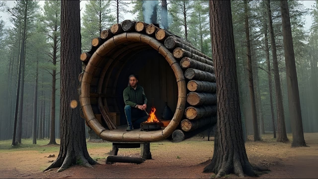 BUILD a ROUND HOUSE above the ground. Free zone in the wood. From start to finish