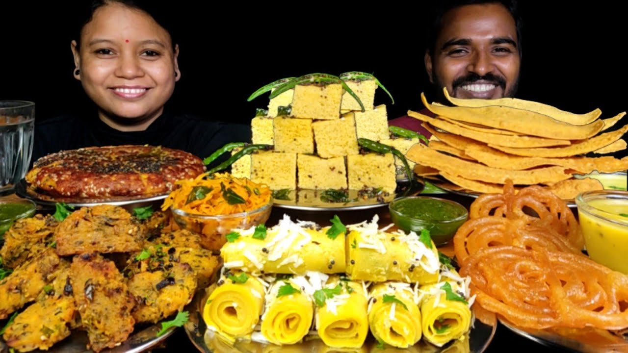 Gujarati Dhokla, Khandvi, Fafda Jalebi, Handvo Dudhi Muthiya, Kadhi |Asmr Eating |Couple Eating Show